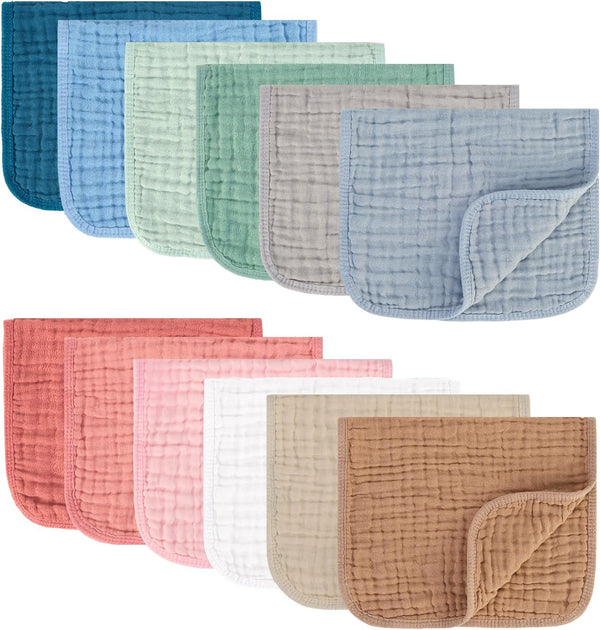 MIGIOL Muslin Burp Cloths 100% Cotton Pack of 12. Soft, Gentle & Absorbent