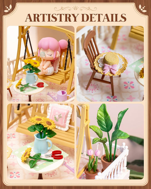Rolife Super Creator Series Accessroies, DIY Mini Flower Garden Scenery Kit, Miniature Dollhouse Castle Building Kit's