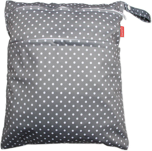 Damero 2pcs Wet and Dry Bag, Travel Bag with Handle for Cloth Diaper, Pumping Parts, Clothes, Gray Dots