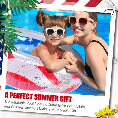 Zhanmai Patriotic Inflatable Pool Float Tube - USA Flag Design Water Swimming Ring for Kids, 36 Inch (2 Pieces)