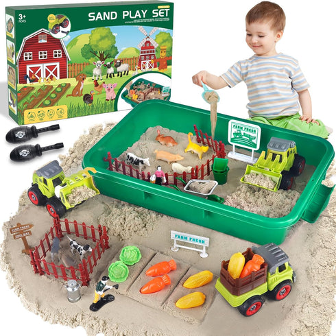 Aliex Farm Sensory Bin, Farm Sensory Kits Toy with 2.2lbs Play Sand,