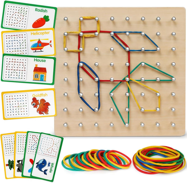 Skrtuan Wooden Geoboard for Kids - Montessori STEM Educational Toy with Pattern