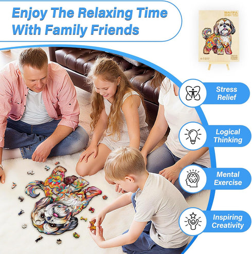 wudhank (M-10.6 11.4in-190pcs) Wooden Puzzles for Adult, Shih Tzu Dog Wooden Jigsaw Puzzle, Unique Wood Shape Cut