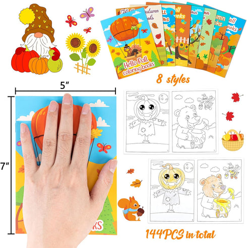 90shine 144PCS 3-5 4-8 Fall Coloring Books for Kids, Thanksgiving Party Favors in Bulk Goodie Bag Stuffers Ages