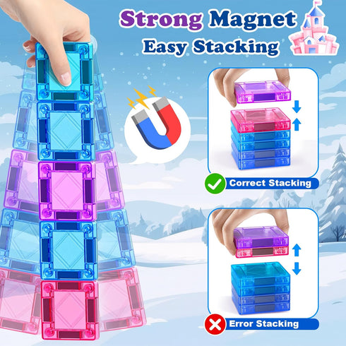 Set 40PCS 3 4-5 6-8, Mini Magnetic Tiles Travel with Iron Box Princess Castle Pretend Girl Play Toys Age Educational
