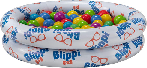 Blippi Ball Pit Mystery Adventure, Portable Indoor/Outdoor Inflatable Ball Pit, 35 Plastic Balls, 10 Surprise Balls