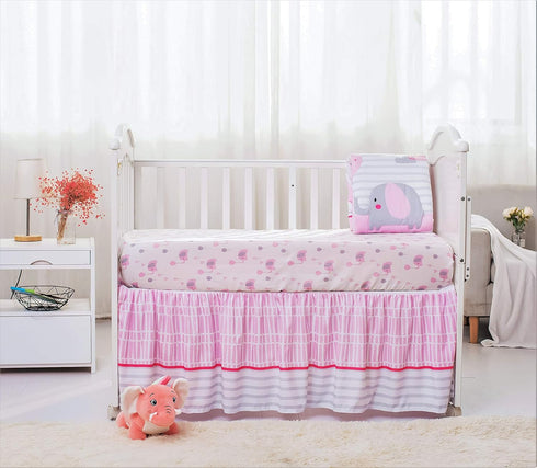 Set 3 Set La Premura Baby Crib Bedding for Girls, Pink Elephant & Love Balloons Piece Standard Size Nursery Crib