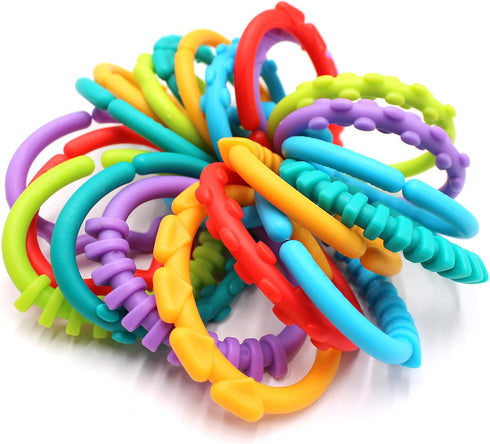 24 Pack Colorful Baby Teether Rings Links Toys for Rattle Strollers Car Seat Travel - Suitable for Baby, Infant,
