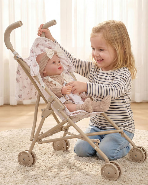 12-15 Inch 5 Set, 3+ BABESIDE One-Touch Baby Doll Stroller Sturdy & Durable for Dolls, Includes Pcs Accessories