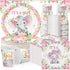 Hushee 200 Pcs Pink Elephant Baby Shower Party Supplies - Paper Plates, Napkins & Cups for 50 Guests