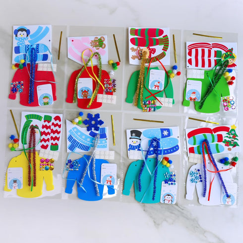 24 Sets Winlyn Christmas Craft Kits Winter Crafts DIY Ugly Sweater Ornaments Decorations Festive Foam Stickers