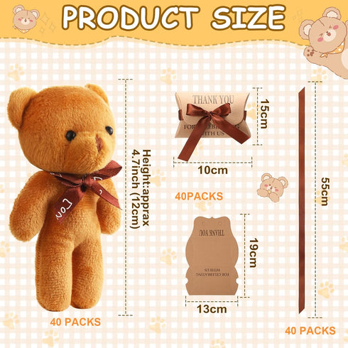 120 4.7 Inch HyDren Pcs Mini Bear Baby Shower Favors Small Tiny Plush Bear Bulk Mini Stuffed Animals with Pillow Box
