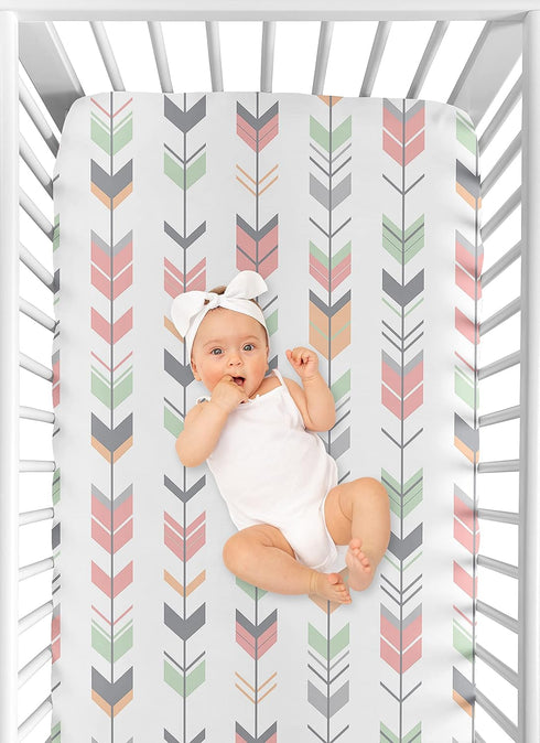 Sweet Jojo Designs Woodland Arrow Girl Baby Fitted Crib Sheet for Infant Newborn Nursery Toddler Bed Room Standard
