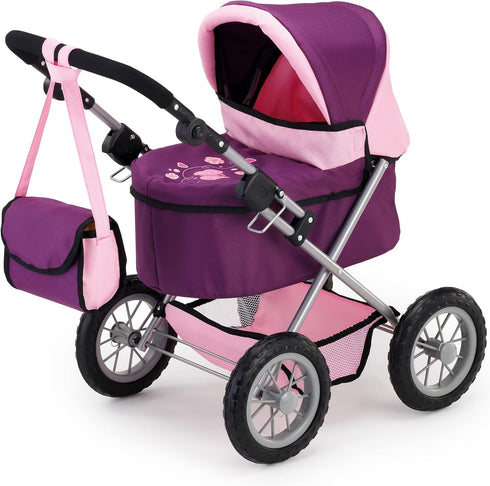 Bayer Trendy Baby Doll Pram Stroller, Purple & Pink, Adjustable Handle, Portable