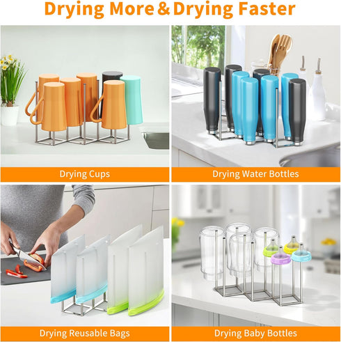 Rack-10 Foldable Baby Bottle Drying Poles Water Bottle Organizer for Cups,Travel Mugs,Silicone Bags- Collapsible