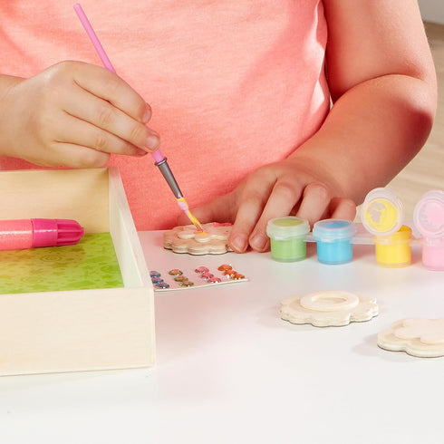 Melissa & Doug Created by Me! Flower Wooden Magnets Craft Kit - 4 Designs, 4 Paints, Stickers, Glitter Glue