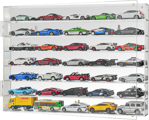 YYDS 1/64 Scale Diecast Display Case for 35 Toy Cars, Wall Mount, Mirrored Back, Hot Matchbox Cars