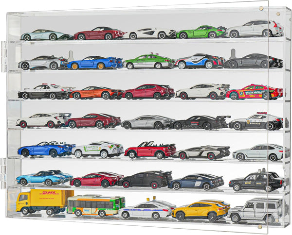 YYDS 1/64 Scale Diecast Display Case for 35 Toy Cars, Wall Mount, Mirrored Back, Hot Matchbox Cars