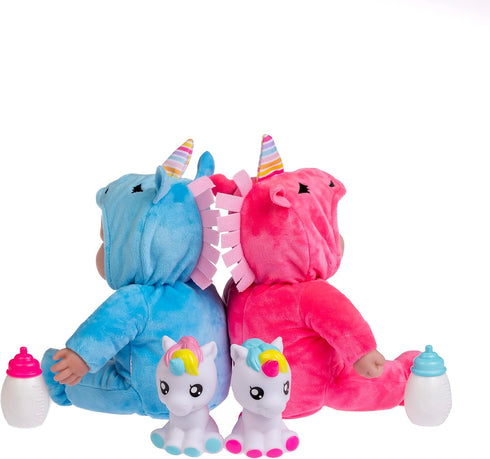 12-inch 12 JC Toys Lots to Cuddle Babies Small Soft Twin Baby Dolls Unicorn Theme| Washable | Pink and Blue | Includes