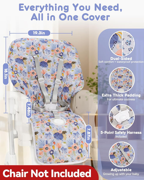 5-Point Baby High Chair Cover Replacement, Reversible & Waterproof High Chair Cushion Pad Home & Restaurant use
