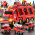 TEMI Fire Toys for 3-6 Years Old - 5 in 1 Carrier Truck Transport for Toddlers 1-3, Friction Power Vehicles