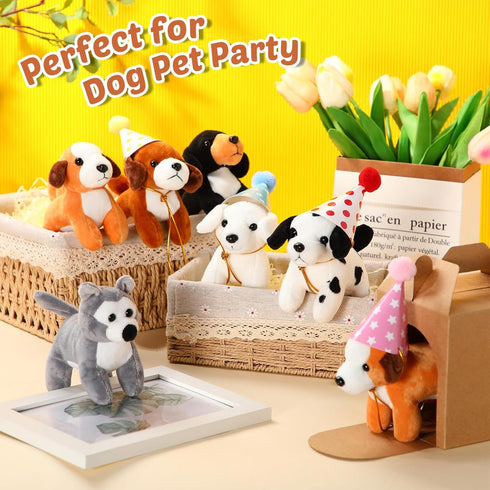 12 Set Mini Plush Toy Stuffed Animals: Adopt a Dog Set with 12 Pcs Stuffed Dogs, Boxes & Birthday Hats