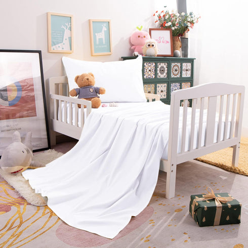 Set 3-Piece Set NTBAY Toddler Sheet - Microfiber Crib Sheet - Flat Sheet, Fitted Sheet, Pillowcase - Solid Toddler