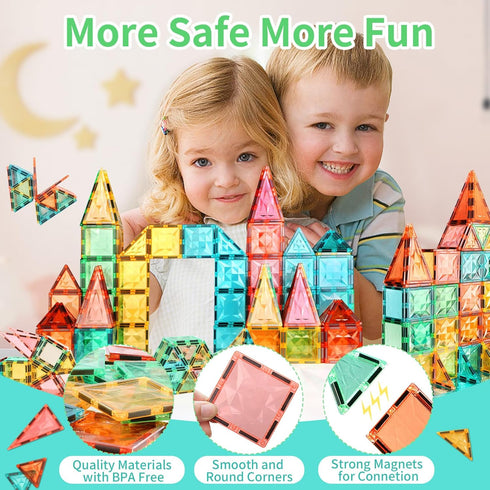 3+ (60 Magnetic Tiles,Magnet Building Blocks Construction Stacking Educational Toy Creative Playboard for Kids Ages