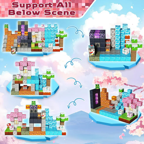Magnetopia 150PCS Sets 3+, 4-8, 8-12 Magnetic Blocks - Magnetic Building Block Cubes Dark Forest Glacier Castle, Magnet