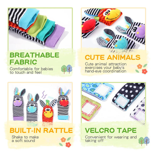 Baby Wrist Rattles Foot Finder Socks Set, Arm Hand Rattle and Ankle Socks for Babies 0-6 Months