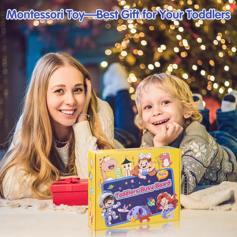 Busy Board Montessori Toys for 1-6 Years Old - Sensory Learning Toys with 10 Pages and 32 Activities for Toddlers