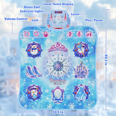 Dance Mat Toys for Girls: 8-Button Frozen Dance Pad with Wireless Bluetooth, LED Light, Birthday Gifts for Kids