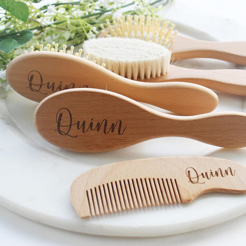 Set Baby Hair Brush | Personalized Baby Gifts | Wooden Brush | Cradle Cap | Brush | Engraved