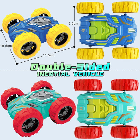 2-4, 3 2 3 4 5 6 MSHALADE Toys Cars for Ages Double-Sided Monster Truck Toys, Stunt Push and Go Friction Cars, Year Old