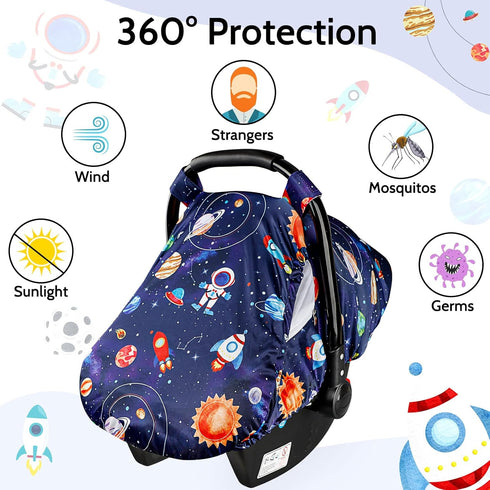 Cozy Summer 2 SWESEN Car Seat Covers for Babies, Carseat Cover Boy with Zipper, Sun & Cover, Infant Car Seat Canopy