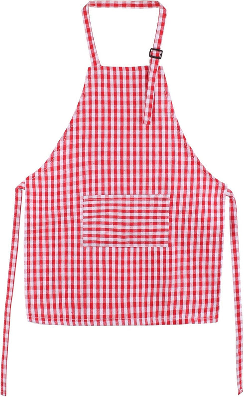 Jennice House Kids Aprons - Children's Pure Cotton Gingham Apron with Pocket, Adjustable Neck Strap (Red, S)
