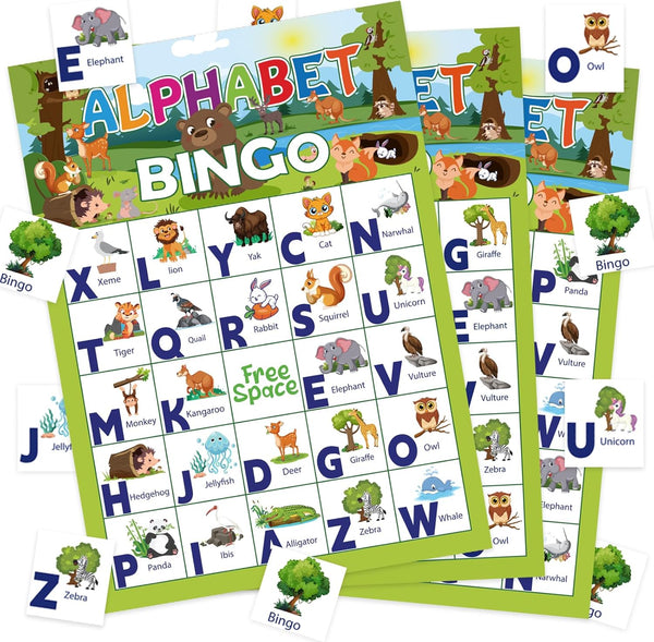 Animal Bingo Game for Toddlers and Adults, 24 Players Animal Bingo Cards, Jungle Safari Party Game for Family
