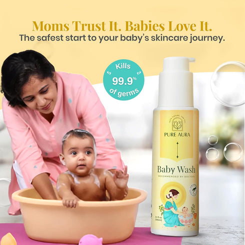 PURE AURA 30 Baby's Sun Safe Duo, Ayurvedic Sunscreen SPF and Baby Wash, Sun Protection and Skin Nourishment for Babies