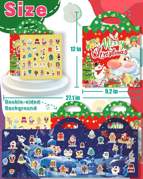 Oomloid Christmas Sticker Books for Kids, Christmas Gifts Reusable Sticker Books Stocking Stuffers for Toddlers, Travel