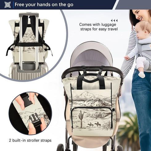 Jihqo Backpack 10L Diaper Bag West Desert with Cowboys Travel Diaper Bags for Women, Functional Baby Changing Bag