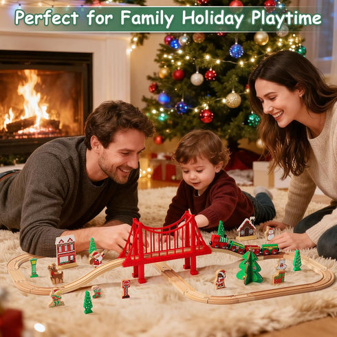Set 50 Set Set Playset SainSmart Jr. Wooden Train Pcs Train - Toy Train with Exquisite Box, Wood Train Track Fit