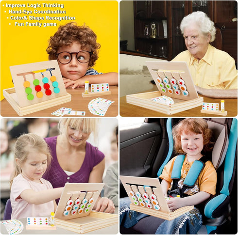 Montessori Learning Toys Slide Puzzle, Color & Shape Matching Logic Game for Kids 3-7 Years Old
