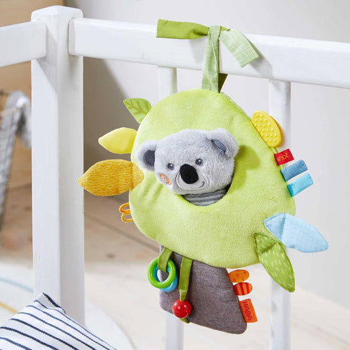 0-12 HABA Koala Hanging Toy for Babies, Stroller and Car Seat Toy - Interactive Plush Activity Center with Rattle