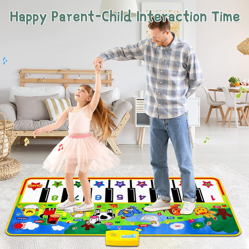 53'' 23'' 8 1 2 3 4 5 M SANMERSEN Piano Mat, x Musical Toys for Toddlers Floor Piano Touch Playmat with Animal Sounds