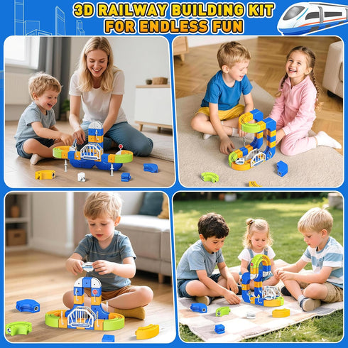 Set 3-8, 124 Pcs(36 +1 3D Electric Train for Kids Track Car) Rail Train Track Toy, Flexible Race Track for Toddlers