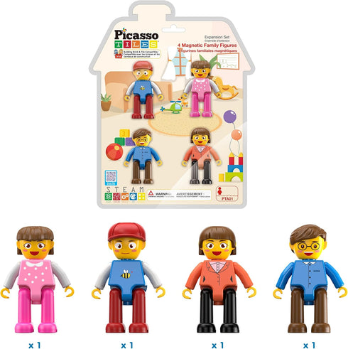 PicassoTiles Magnetic 4 Family Action Figures Toddler Toy Expansion Pack for STEM Learning