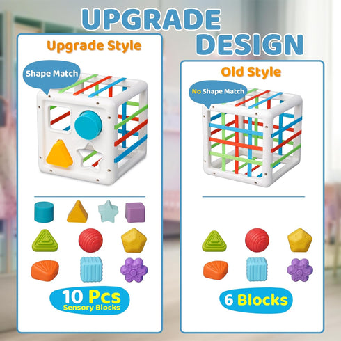 LiKee Toddler Montessori Toys for 1+ Years Old Boy Girl Birthday, Baby Infant Toys with 10pcs Sensory Pieces Shape Sorter, Colorful 1 2 3 Year Learning & Fine Motor Skills Toys for 18+ Months