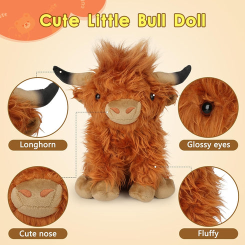 OROZCOR Highland Cow Stuffed Animal, Cute Fluffy Cow Plush Figure Toys,Realistic Farm Highland Cattle Plush Decor Gifts