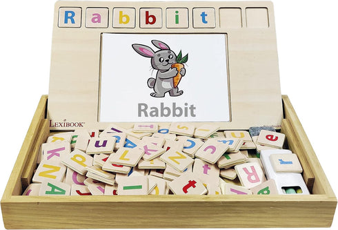50 EDU100i2 Lexibook Bio Toys Word School, Bilingual Spanish/English, Wooden Game, Word Cards, Alphabet, Educational