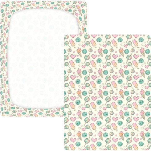 Jynexis 52x28 Candy Ice Cream White Pattern Baby Crib Sheets, Cotton Fitted Crib Sheet, Soft Breathable, Fits Standard